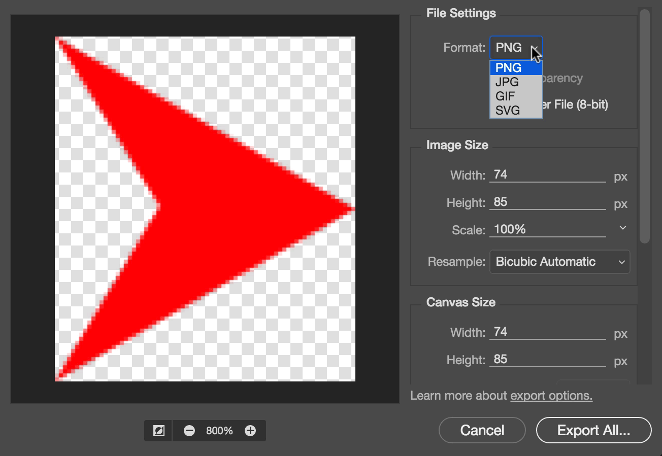 Animation Showing Photoshop's "Export As" Background Color