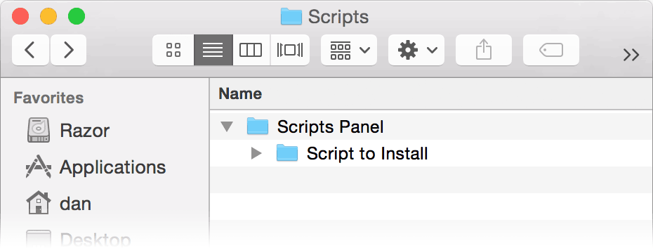 Dragging the script into the Scripts Panel folder