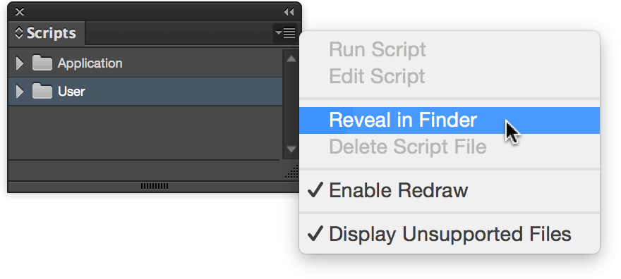 Scripts Panel, Reveal in Finder